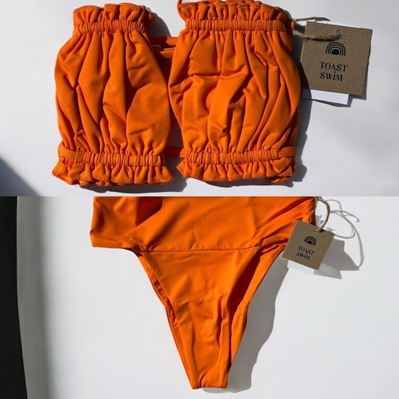 🌻NEW w.tag Free People x Toast Signature Ruffle Bandeau Top in Tiger Orange Med - Picture 13 of 14